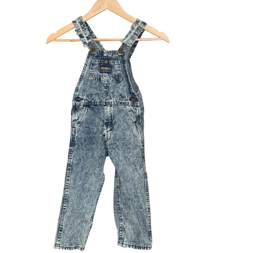 Vintage OshKosh B’gosh 4T Acid Wash Denim Overalls Classic Blue Jean Kids